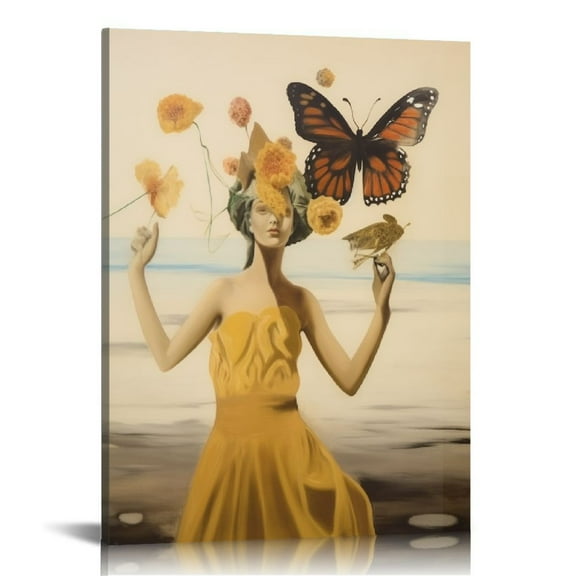 COMIO Salvador Dali Wall Art - Butterfly Woman Canvas Art Print - Vintage Butterfly Poster - Surrealist Painting Cool Wall Decor for Kid's Room Bedroom Girl Room  (16x20 inch)