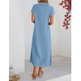 thumbnail image 6 of Merokeety Womens Summer Maxi Dress V Neck Collared Vacation T Shirt Long Dresses Lightblue m, 6 of 8