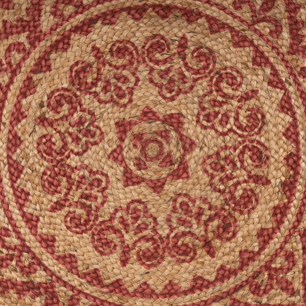 LR Home Synergy Medallion Mandala Jute Area Rug, Tan / Red, 4' Round