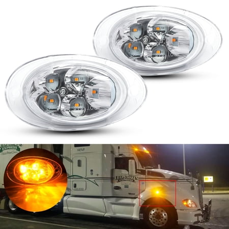 Xotic Tech Clear Lens Full LED Front Cab Side Marker Turn Signal Light Assemblies For Freightliner Cascadia 2008-2017 Semi-Truck