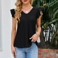 thumbnail image 5 of YYDGH Women's Summer Dressy Tops Casual V Neck Lace Trim Blouses Ruffle Cap Sleeve Eyelet Slim Fit Hollow T-Shirts Black S, 5 of 8