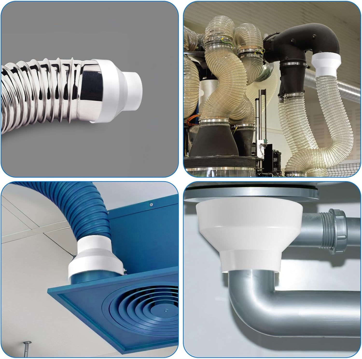 ABCISI 3PCS 6 to 4 Inch Duct Reducer Adapter, ABS Plastic & Stainless Steel HVAC Ventilation Pipe Connector for Kitchen, Bathroom, Grow Tent, Inline Ventilation System – White