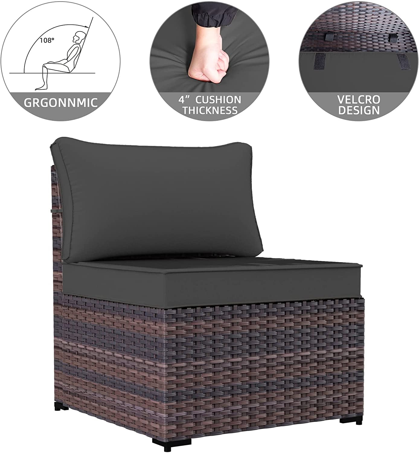 Kullavik 6 Pieces Patio Furniture Sets All Weather Outdoor Sectional Sofa Manual Weaving Wicker Rattan Patio Conversation Set with Cushion and Glass Table (Gray)