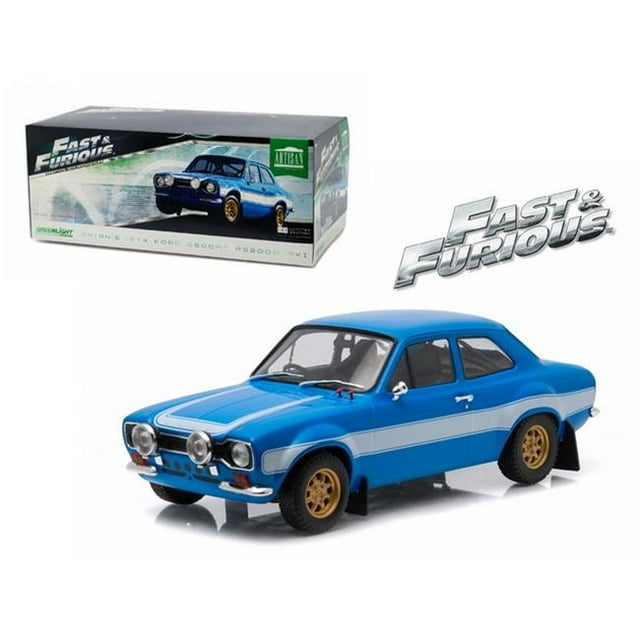Greenlight 19022 Brians 1974 Ford Escort RS2000 Mk1 Bleu avec Rayures Blanches Fast & Furious 6 Film 2013 Modèle Réduit 1-18