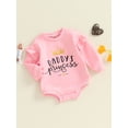 thumbnail image 3 of Suealasg Newborn Baby Girls Sweatshirt Rompers 3 6 12 18 Months Infant Girl Long Sleeve Crown Letters Print Bubble Romper Bodysuit Fall Winter Clothes, 3 of 7