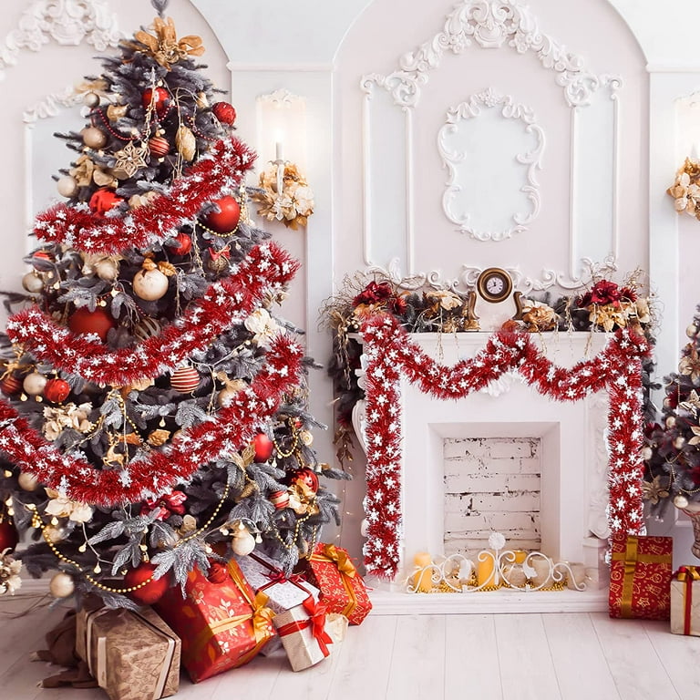 32.8Ft Christmas Snowflake Tinsel Garland Xmas Tree Decorations 