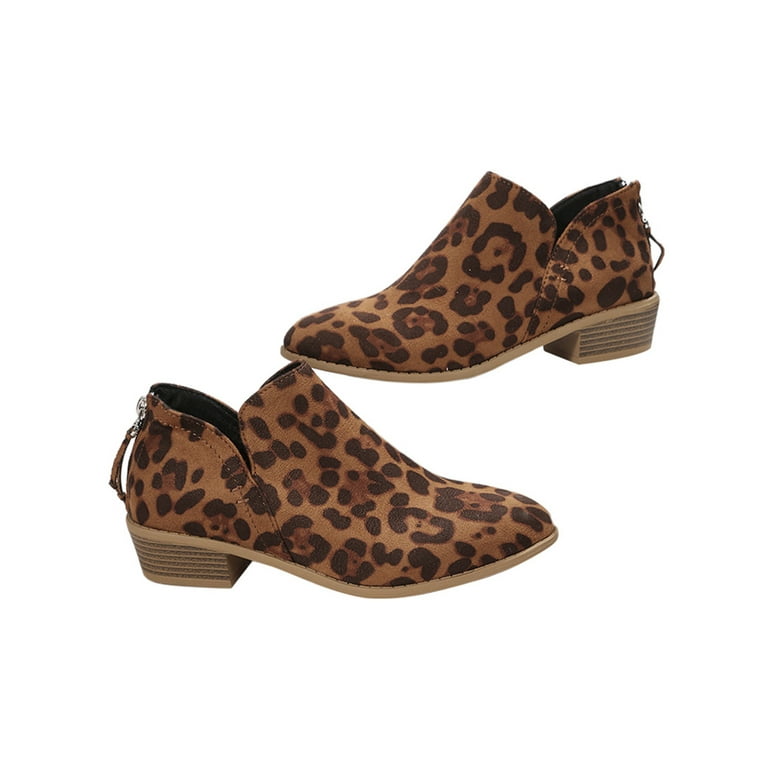 Lacyhop Women Work Leopard Print Short Boot Comfort Zipper Anti