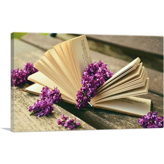 ARTCANVAS Book With Flowers Home decor Canvas Art Print - Size: 26" x 18" (0.75" Deep)