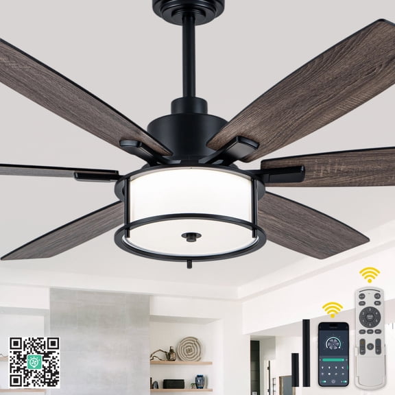Chords Attic 60" Matte Black 6-Blade Ceiling Fan with Light and Remote/APP Control, 6 Speed Reversible Indoor Farmhouse Ceiling Fan for Living Room