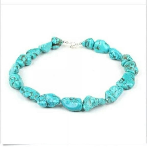 K-KED Fashion Delicate Jewelry Irregular Blue Turquoise Stone Beaded Choker Necklace 18''