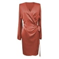 thumbnail image 3 of Women's Elegant V Neck Satin Dress With Waist And Low Cut Hijab for Women Scarf Dresses for Women Party Long Sleeve Scarfs for Women Packs Dress for Girls Girls Hijab Dresses for Ladies Fashion Hijab, 3 of 4