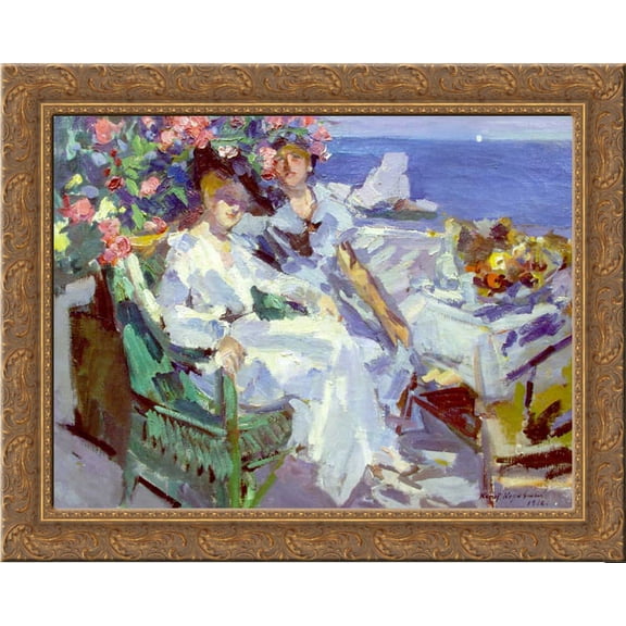 On terrace 24x20 Gold Ornate Wood Framed Canvas Art by Konstantin Korovin