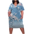 thumbnail image 2 of Viikei Summer Boho Short Sleeve Dress,Plus Size Dress for Women V Neck Summer Printing Sundresses Knee Short Sleeve with Pockets Blue XXXXL, 2 of 5