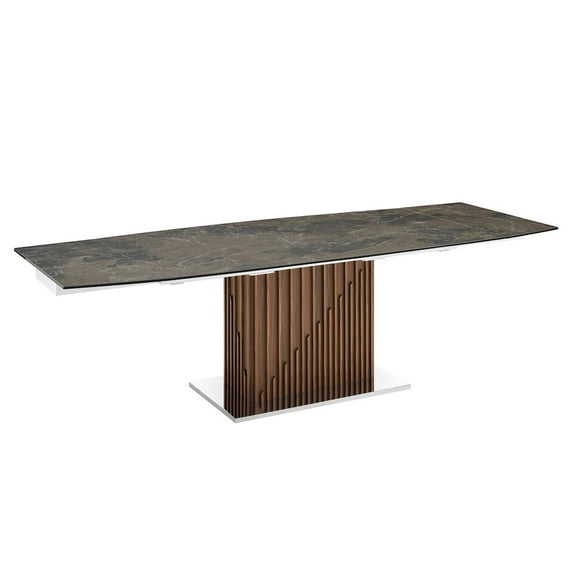 Casabianca Moon Manual Dining Table with Walnut Base and Brown Marbled Top
