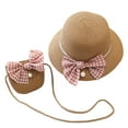 thumbnail image 2 of Visland Girls Hat Braided Sun Protection Sweet Kids Bow Knot Hat Bag Suit for Beach, 2 of 5