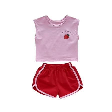 

Sngxgn Girl s 2 Piece Outfit Tie Knot Tank Tops and Striped Paperbag Waist Shorts SetVacation Outfits For Girls Pink 6-12 Months