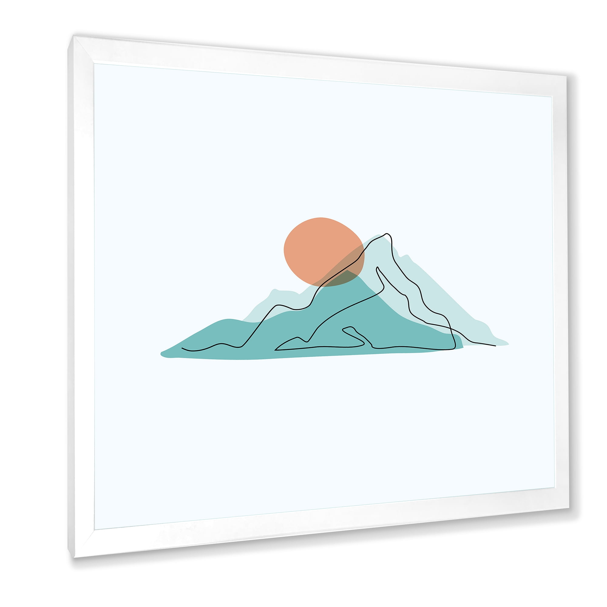 Designart 'Abstract Blue Mountains With Red Moon II' Modern Framed Art Print