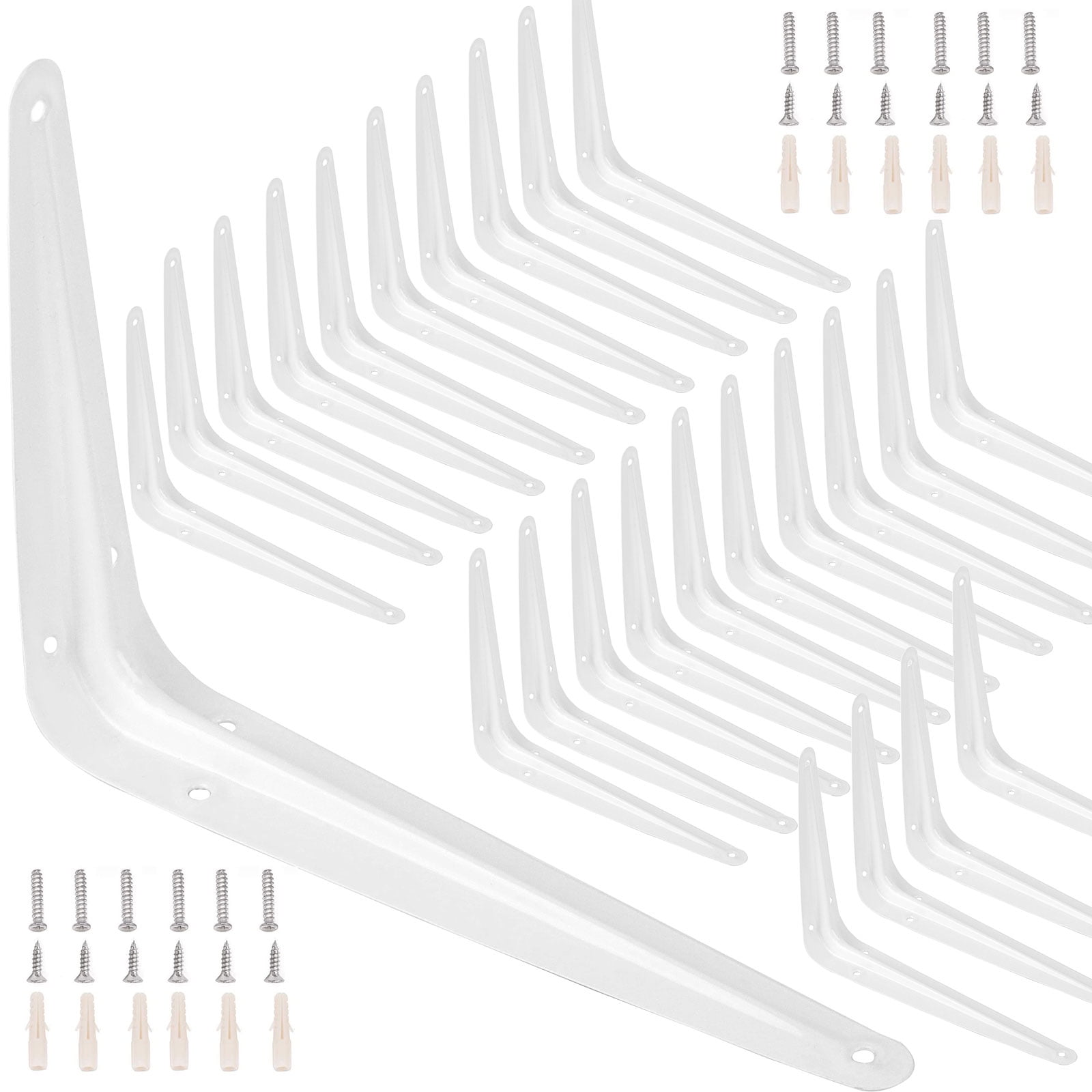 ZOENHOU 24 Packs 8 x 10 Inch White Shelf Brackets, Metal Wall Corner