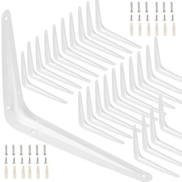 ZOENHOU 24 Packs 8 x 10 Inch White Shelf Brackets, Metal Wall Corner Angle Shelving Shelf Brackets with Mounting Hardware