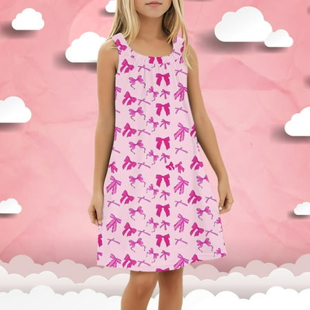 Ulitacool Dresses For Girls 13-14 Years Summer Sleeveless Bow Knot Beach Swim Cover Up Tank Dresses Pretty Girl Clothing Pink