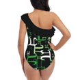 thumbnail image 3 of Pieces Of Pi ( Green ) One Piece Swimsuit Women Ruffle Monokini Shoulder Swimsuit Bathing Suit Swim Wear Pi Math Pi Day Nerd, 3 of 4
