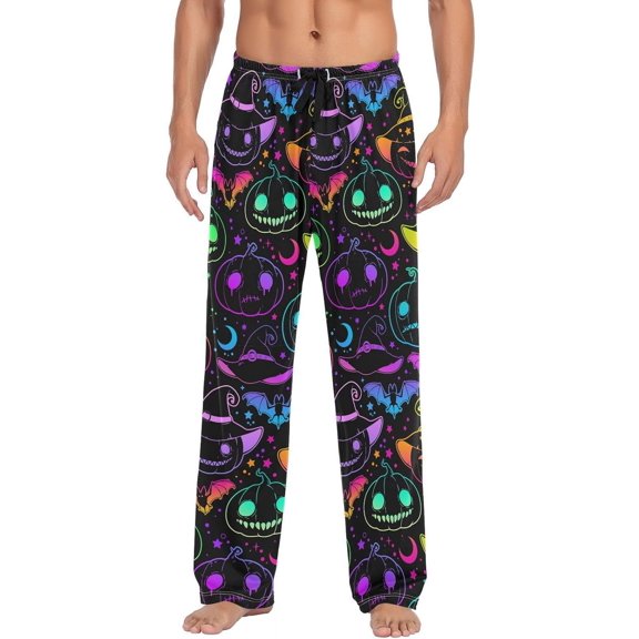 GZHJMY Men's Pajama Pants - Neon Pumpkinhead, Loose Thin PJs Lounge Sleep Bottoms with Pockets Drawstring, Pajama Bottoms for Home and Rest, Large