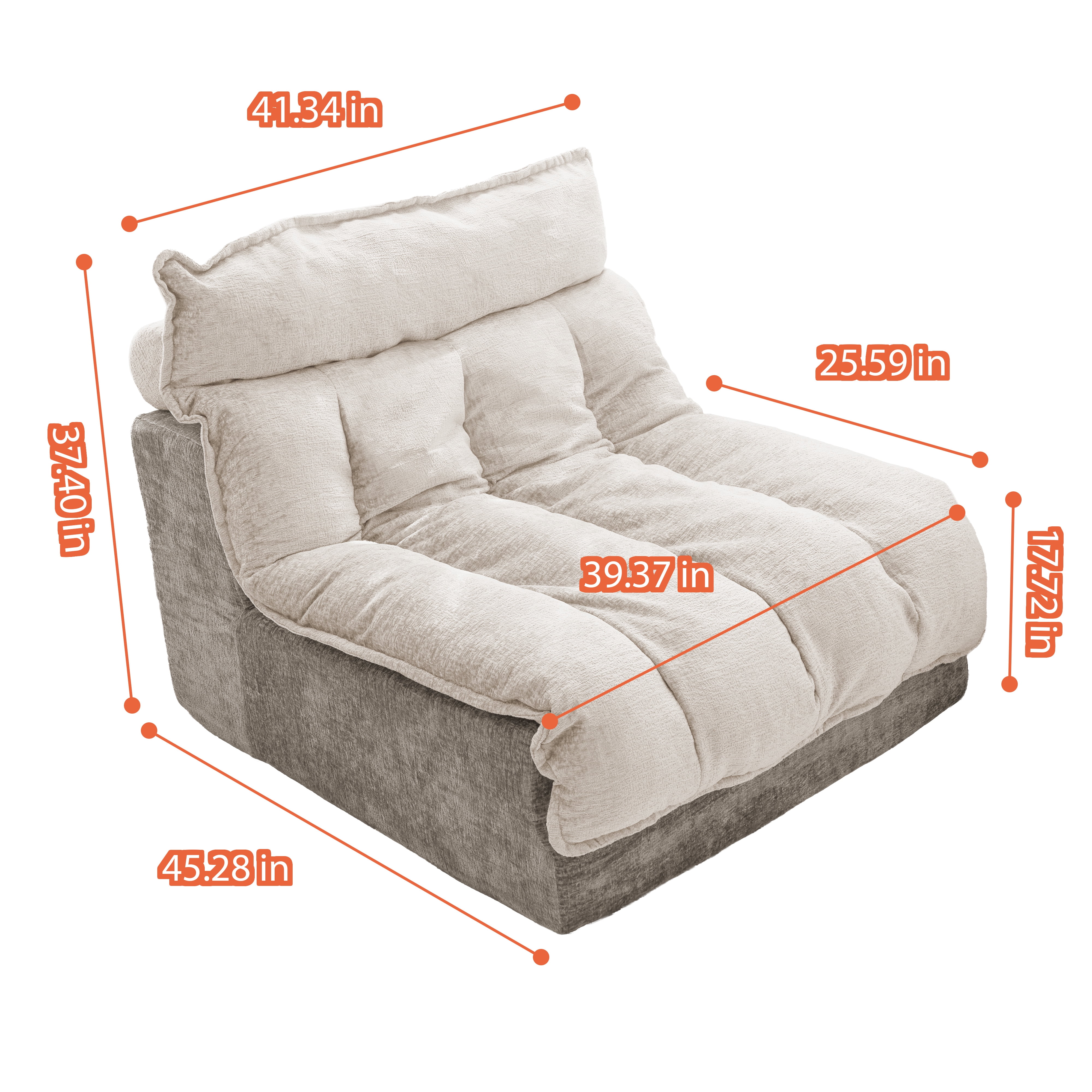 Leumius Single Cloud Sofa,Boneless Sofa Chair with Upholstered Seat Cushion,Modern Chenille Chaise Longue Chair for Living Room,Beige