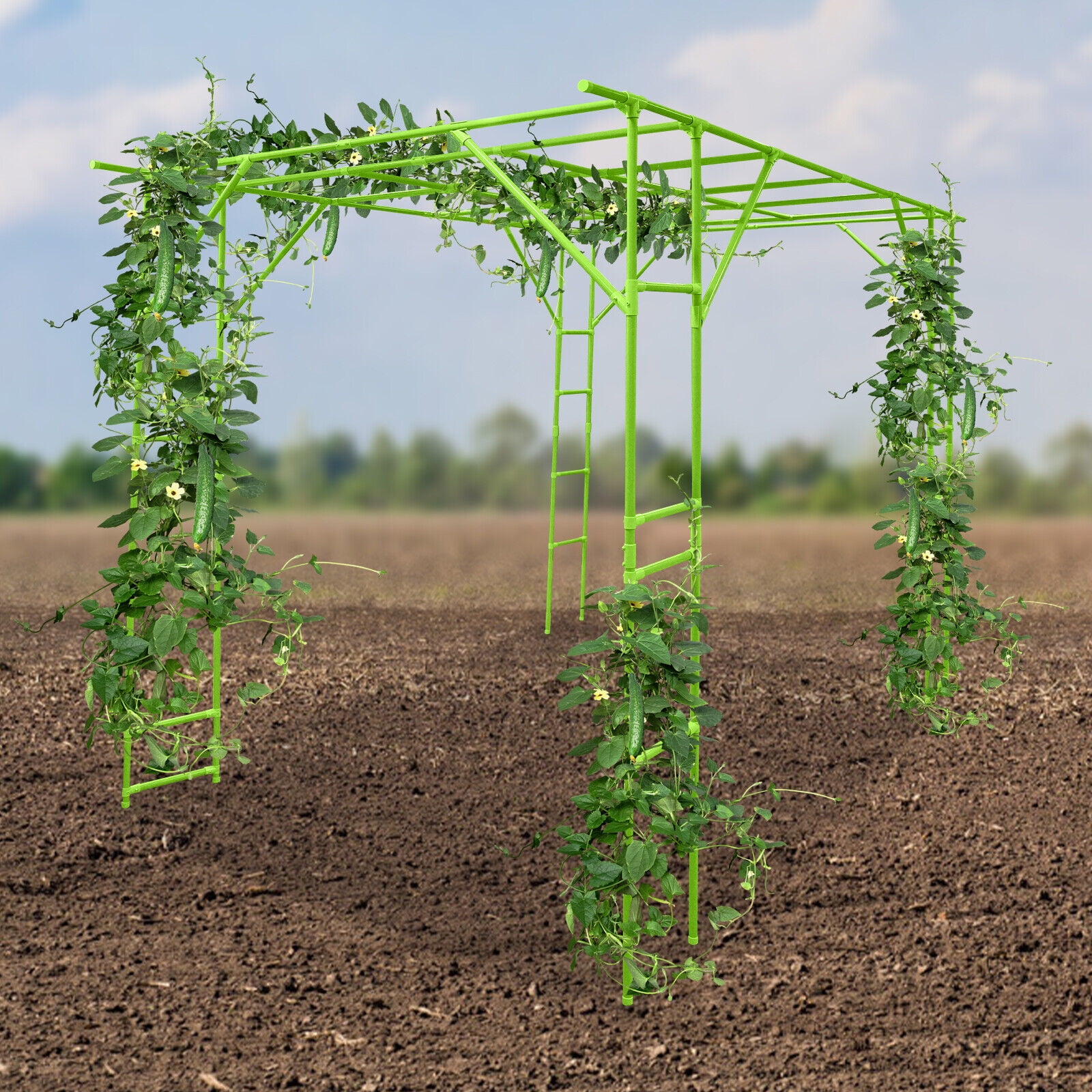 Outdoor Plant Trellis 9.8x6.6ft - Steel Climbing Stand for Tomatoes, Cucumbers, Vines, Green ABS Feet