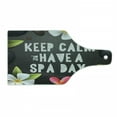 thumbnail image 1 of Peace Cutting Board, Keep Calm Have a Spa Day Words Healthcare and Beauty Treatment Graphic Stones Flowers, Tempered Glass Cutting and Serving Board, Wine Bottle Shape, Multicolor, by Ambesonne, 1 of 1