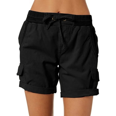 SHEWIN Womens Shorts High Waist Casual Hiking Outdoor Relaxed Fit Summer Shorts with Pockets Black S-2XL