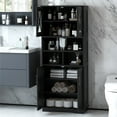 thumbnail image 2 of Giantex 57" Tall Bathroom Cabinet, Freestanding Storage Cabinet w/crylic Doors & Adjustable Shelves, Black, 2 of 9