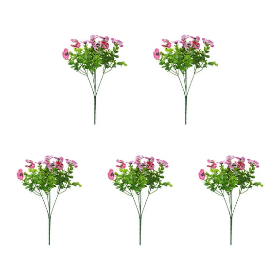 RuiJiao 5PC Artificial Flowers for Outdoor UV Resistant Fake Pansies Bulk Plastic Faux Plants Silk Florals Artificial Eucalyptus Leaves for Indoor Outside Home Office Garden Decor