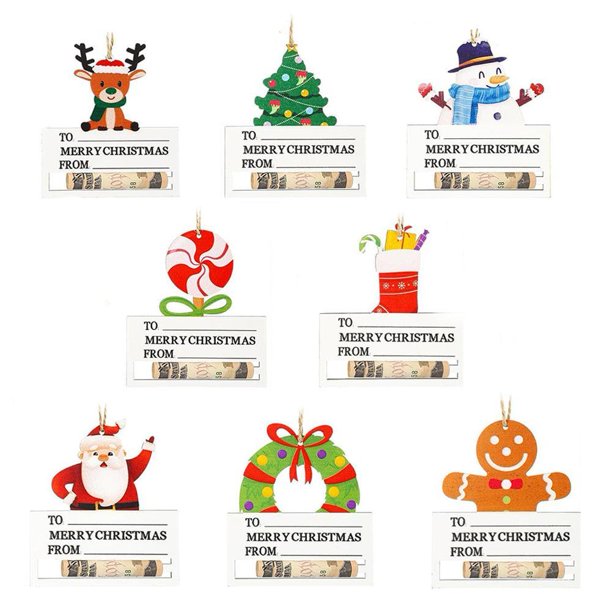 LUVCLS MUMQAQ 8 piezas de soportes para dinero de Navidad, soporte para tarjetas de Navidad de madera, soporte para dinero, adornos divertidos para dinero, tarjeta para dinero, regalo en efectivo, a