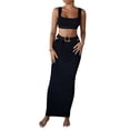thumbnail image 2 of hirigin Women 2 Pieces Outfits, Solid Color Knitted Ribbed Exposed Navel Sleeveless Tank Tops + Wrapped Hip Long Skirts with Belt Set, 2 of 5
