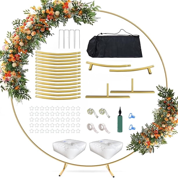 Kit de Arco para Globos, Marco Circular de Globo con Base y Bolsa de Almacenamiento, Aro Metálico para Decoración de Fiestas, Bodas, Cumpleaños, Despedida de Soltera y Graduación (Oro)