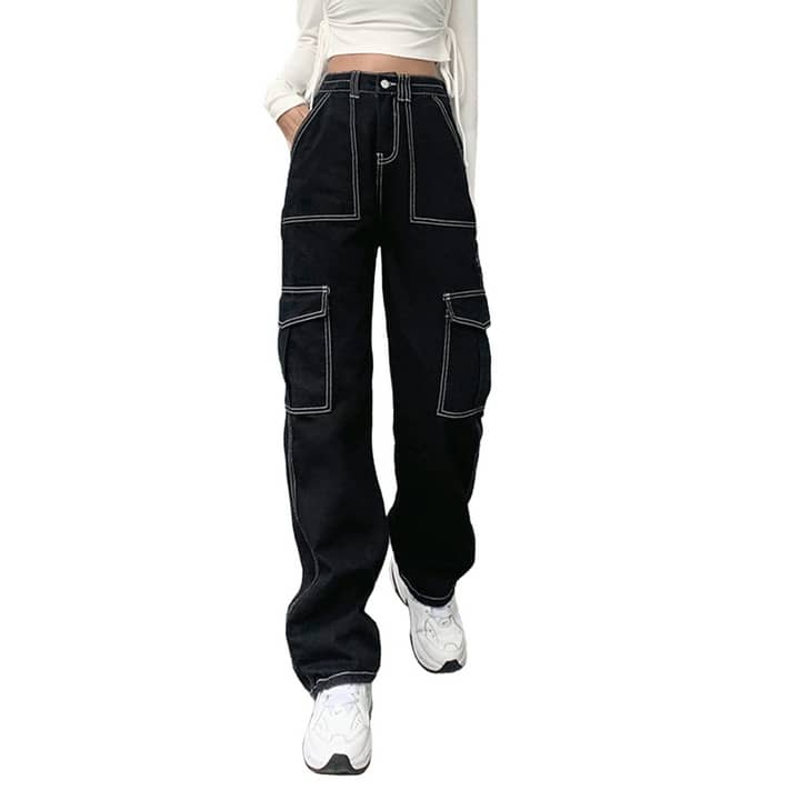 Womens Girls High Waisted Baggy Jeans Straight Wide Leg Denim Pants Y2K ...