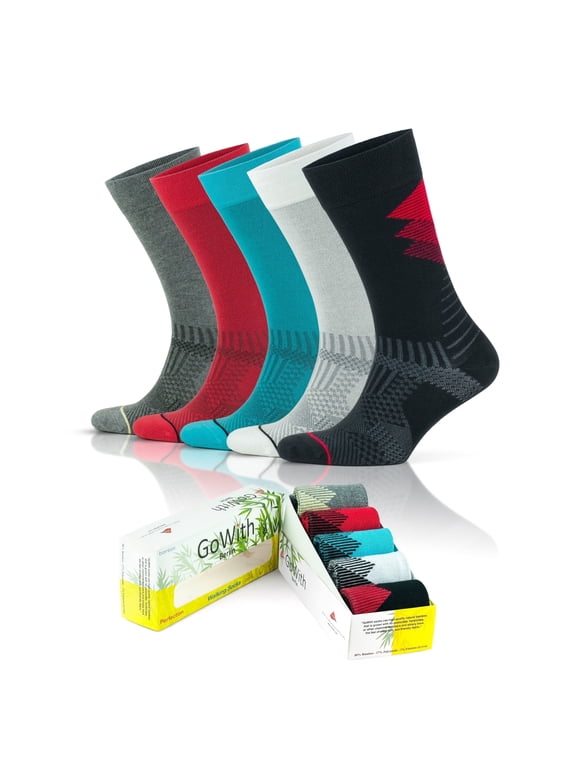 Bamboo Novelty Dress Socks For Men | Colorful Seamless Crew Socks | 5 Pairs | Model: 3562