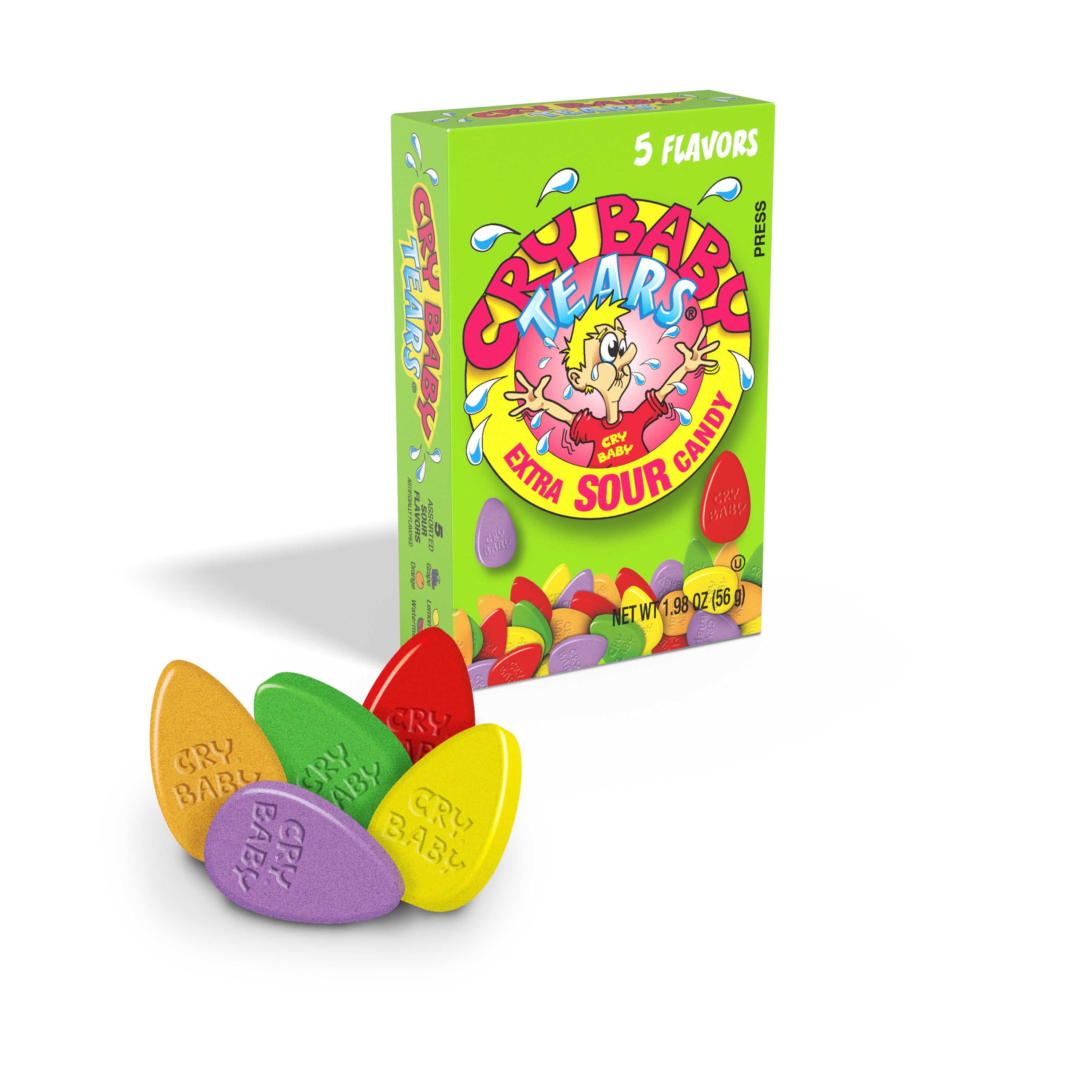 Cry Baby Tears Extra Sour Hard Candy, Five Flavors, 1.98-Ounce Boxes. Peanut Free, Gluten Free.