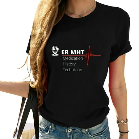 Medication history technician Womens Graphic Tees  Colorful Print Short Sleeve T-Shirt  Soft and Comfy Fashion Summer Top