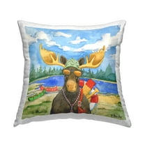Stupell Industries Lake Lifeguard Moose Wildlife Camping Canoes Design by Paul Brent Throw Pillow