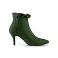 thumbnail image 3 of BLISSFUL STEP Women's Ankle Boots Faux Suede Pointed Toe Stiletto Heel Ruffle Back Zip Boots Green 10, 3 of 7