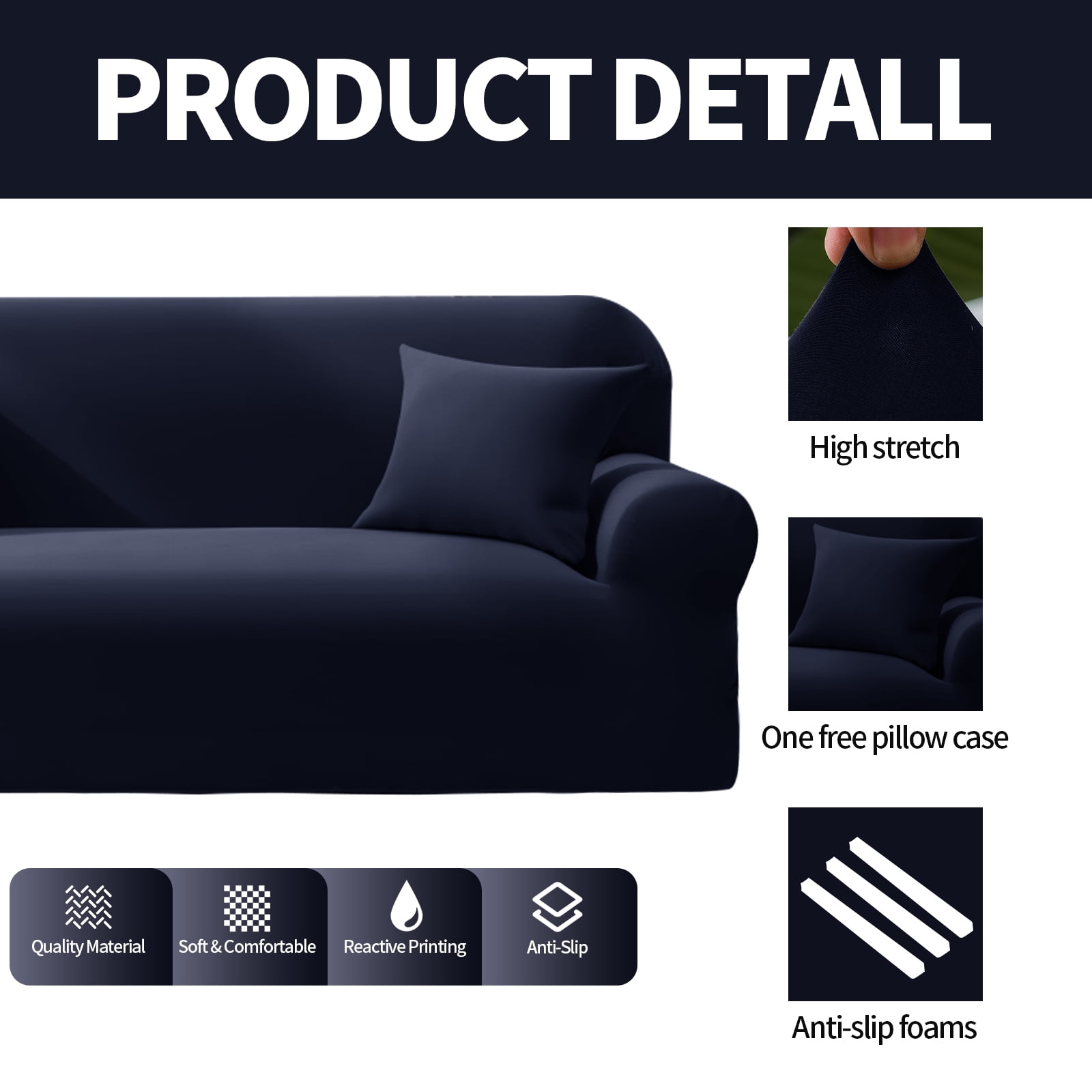 YEAHOME Stretch Sofa Slipcover with Pillow Case 1-Piece Sofa Cover Furniture Protector Couch Soft with Elastic Bottom for Kids Pet Protector Furniture Covers(Chair, Navy Blue)