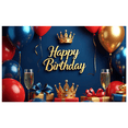 thumbnail image 2 of Toile de Fond Joyeux Anniversaire Fournitures de Fête Décorations Couronne Dorée Ballons Bleus Rouges Cadeaux Champagne Bannière de Photomaton Célébration Décor d'Événement Toile de Fond, 2 of 4