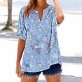 thumbnail image 2 of Uaswgudfs Plus Size ​Women's V-Neck Floral & Bird Print Blouse: Relaxed Fit & Lightweight Fabric for Trendy Summer TopsBlueM, 2 of 5