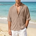 thumbnail image 2 of Lenpel Men's Button down Shirts Half Sleeve Deep V Neck Notched Collared Beach Vacation Shirts Casual Summer Tops with Pockets, 2 of 7