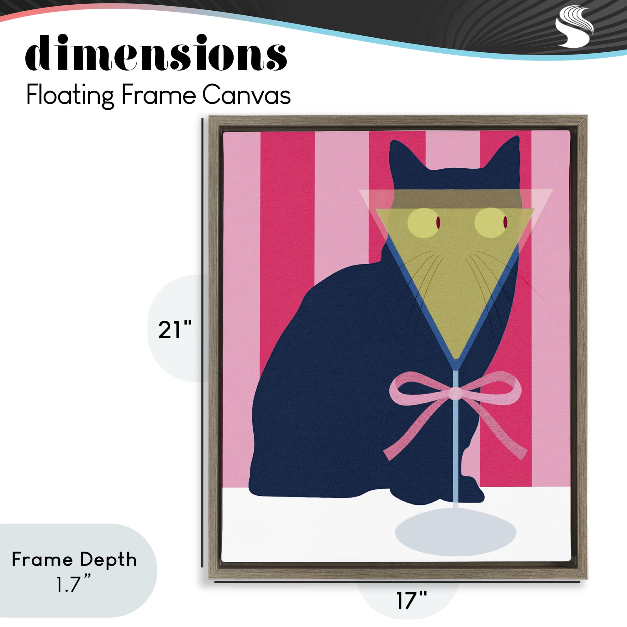 Stupell Industries Playful Striped Cat with Martini Brown Framed Floater Canvas Wall Art, design by Lil' Rue