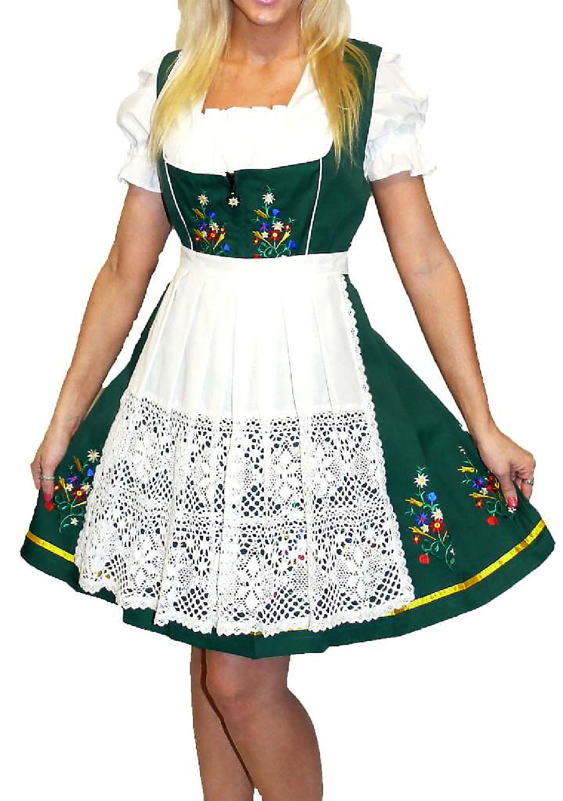 Sz 12 M Dirndl Trachten German Dress Waitress Oktoberfest Long Green EMBROIDERED 