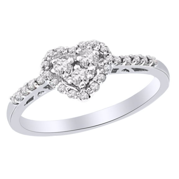 AFFY White Natural Diamond Heart Shaped Frame Ring In 10k White Gold (0.33 Cttw)