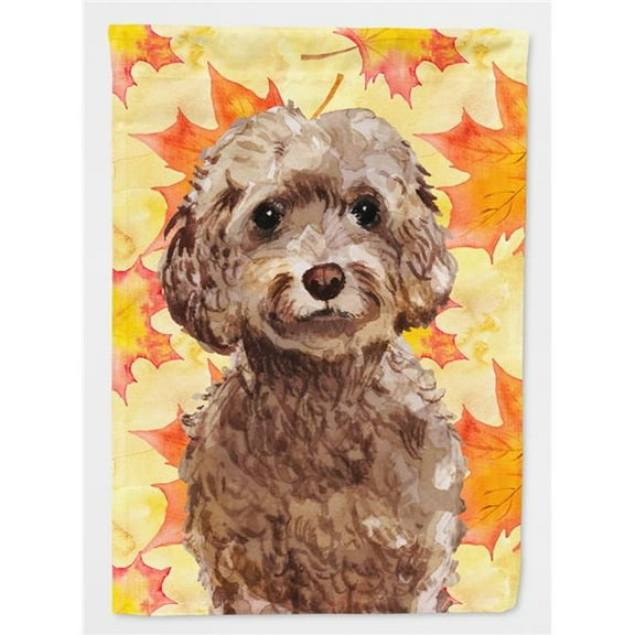 Brown Cockapoo Fall Flag Canvas House