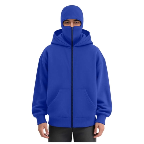 LiJinLong Balaclava Hoodie Zipper with Windproof Warm Face, Double Hooded Zip Jacket, Resistant Winter Hoodies for Men's & Women's, Black L S-XXL